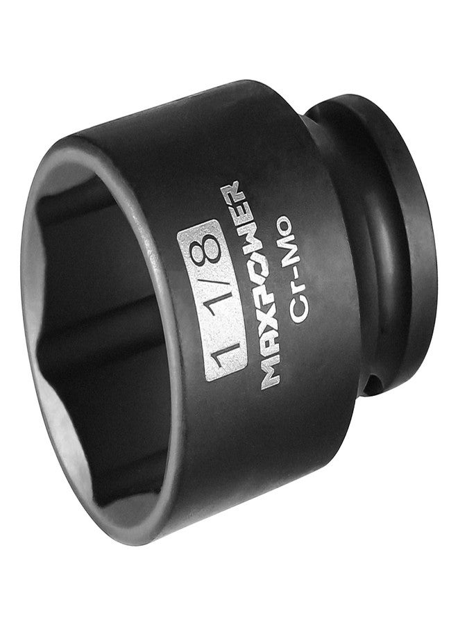 MAXPOWER 1/2 Inch Drive 1-1/8 Inch Standard Impact Socket, Made with Heat-Treated Chrome Molybdenum Steel, 6-Point Design, SAE - Image 1