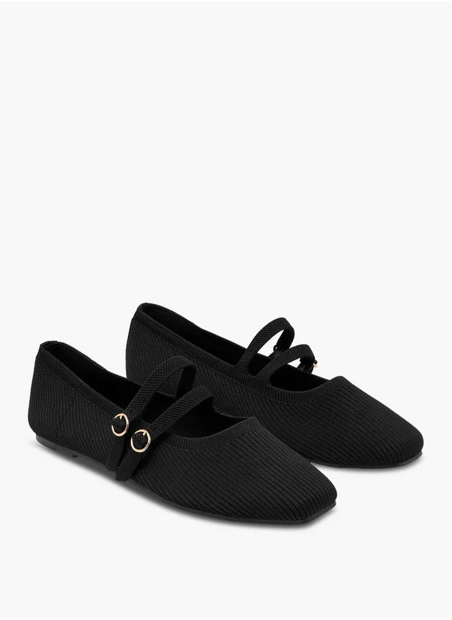 Flora Bella By Shoexpress Women's Textured Ballerina Shoes with Buckle Closure