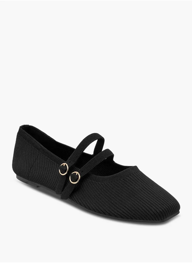 Flora Bella By Shoexpress Women's Textured Ballerina Shoes with Buckle Closure