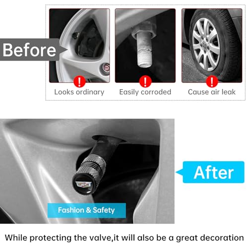 TACOMA Tire Valve Stem Cap Cover for Cadillac Escalade CT4 CT5 CT6 ATS CTS SRX XT5 Belt O-Ring Seal Corrosion Resistant.Tire Valve Stem Air Cap 4 Pack Black - Image 4