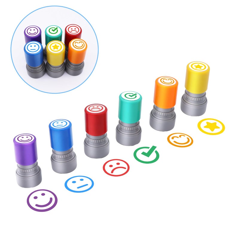 6pcs Rubber Teacher Stamps for Grading SelfInking Office Stationery Stamps Vibrant Colors Best Homework Stamps Encouraging Classroom CommentsSmiley Stamps