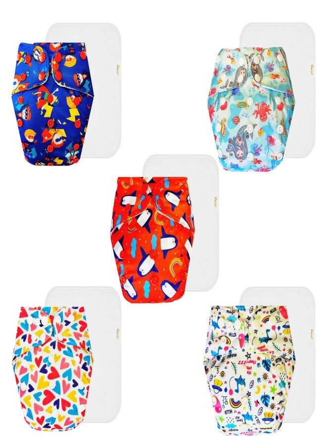 Dumbledo Premium Cloth Diaper with Cotton Insert (Pack of 5) | Soft & Gentle | Reusable & Washable | Easy to Clean | Everyday Diapering Essential | 3 Months - 3 Years | Unisex Baby - Image 1