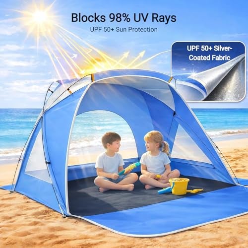 Etto Beach Tent Portable Sun Shelter for 23468 Person with UPF 50 UV Protection Easy Setup Waterproof Beach Shade Canopy Cabana for Family Outdoor and Picnics Fishing with Carrying Bag - Image 3