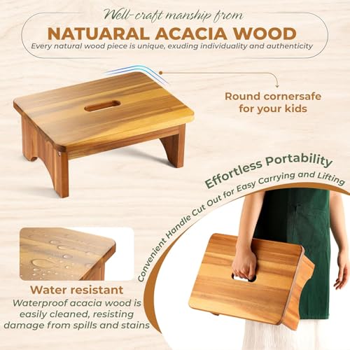 Carpentray Wooden Step Stool, 3.5'' One Step Stool for Adults, Wooden Beside with 550 Lbs Load Capacity, Heavy Duty/Durable Construction Safe for Bedroom/Kitchen (6.5in Height) - Image 2