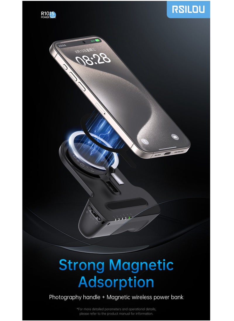 rsilou - YP01  5000 mAh Capacity Magnetic Wireless Fast Charging with Camera Bluetooth Shooting Handle, Type-C Fast Charging, Dual Device Charging Modes, EasySnap Power Bank - Image 1