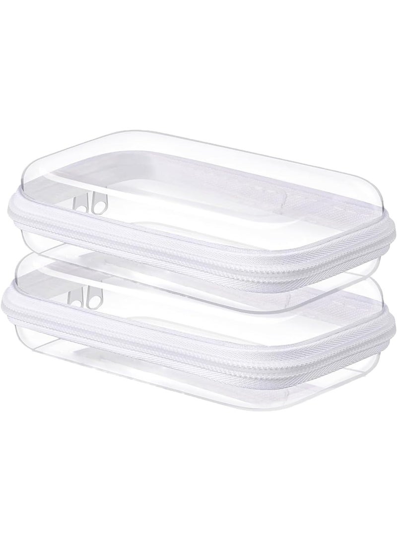 ChicAbode 2PC Small Clear Hard Shell Plastic Zipper Case, Double Zippers Hard Clear Zipper, Used for Storing Snacks Makeup Tools and Toiletries - Image 1