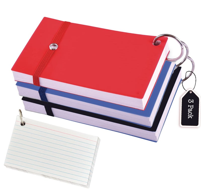 Manaloom Index Cards, White Ruled 3x5 Inch Index Card with Ring, Note Taking Ruled Paper for School, Learning, Journaling, Recipe, Flash Cards | Ring Index Card with Elastic Band - 100 Sheets Per Pad - 3 Pack - Image 5