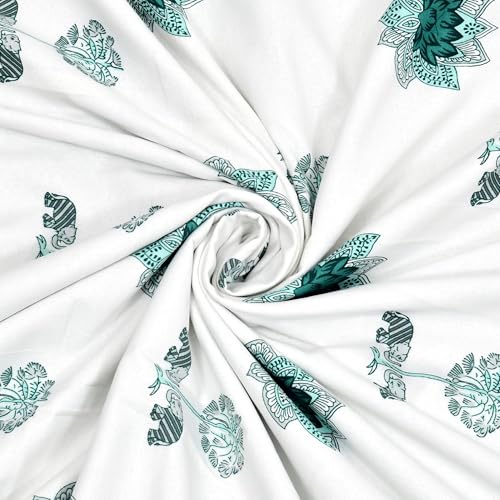 DE CAMA Cotton Double Bed Dohar | Hand Block Printed Summer AC Blanket | Mulmul Fabric 150 GSM (90 x 100 Inch)| Soft & Lightweight Comforter for All Seasons | Reversible Design - Block Sea Green Lotus - Image 4