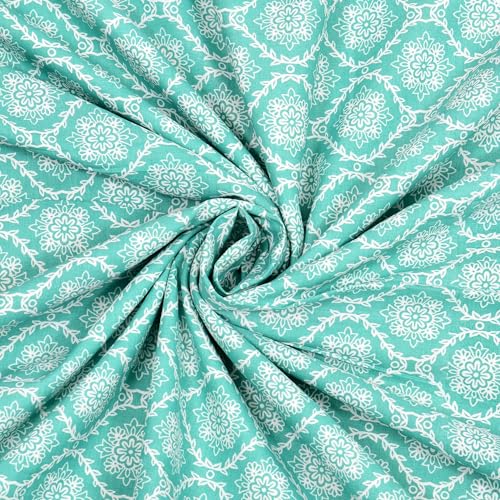 DE CAMA Cotton Double Bed Dohar | Hand Block Printed Summer AC Blanket | Mulmul Fabric 150 GSM (90 x 100 Inch)| Soft & Lightweight Comforter for All Seasons | Reversible Design - Block Sea Green Lotus - Image 5
