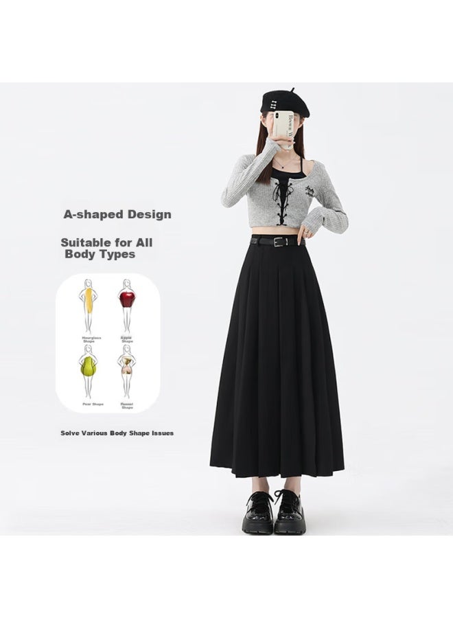 Liberal Casual Style Grey High Waist A-line Pleated Skirt Women Summer New Formal Dress Slimming Medium-length Suit Skirt - Image 2