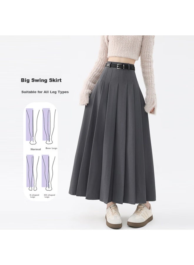 Liberal Casual Style Grey High Waist A-line Pleated Skirt Women Summer New Formal Dress Slimming Medium-length Suit Skirt - Image 3