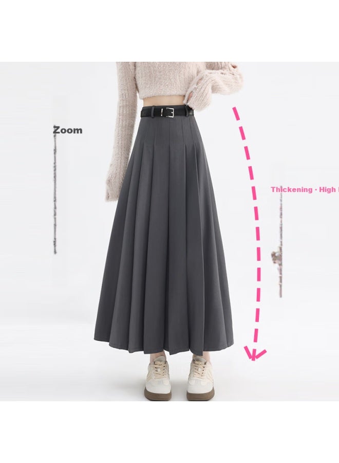 Liberal Casual Style Grey High Waist A-line Pleated Skirt Women Summer New Formal Dress Slimming Medium-length Suit Skirt - Image 1