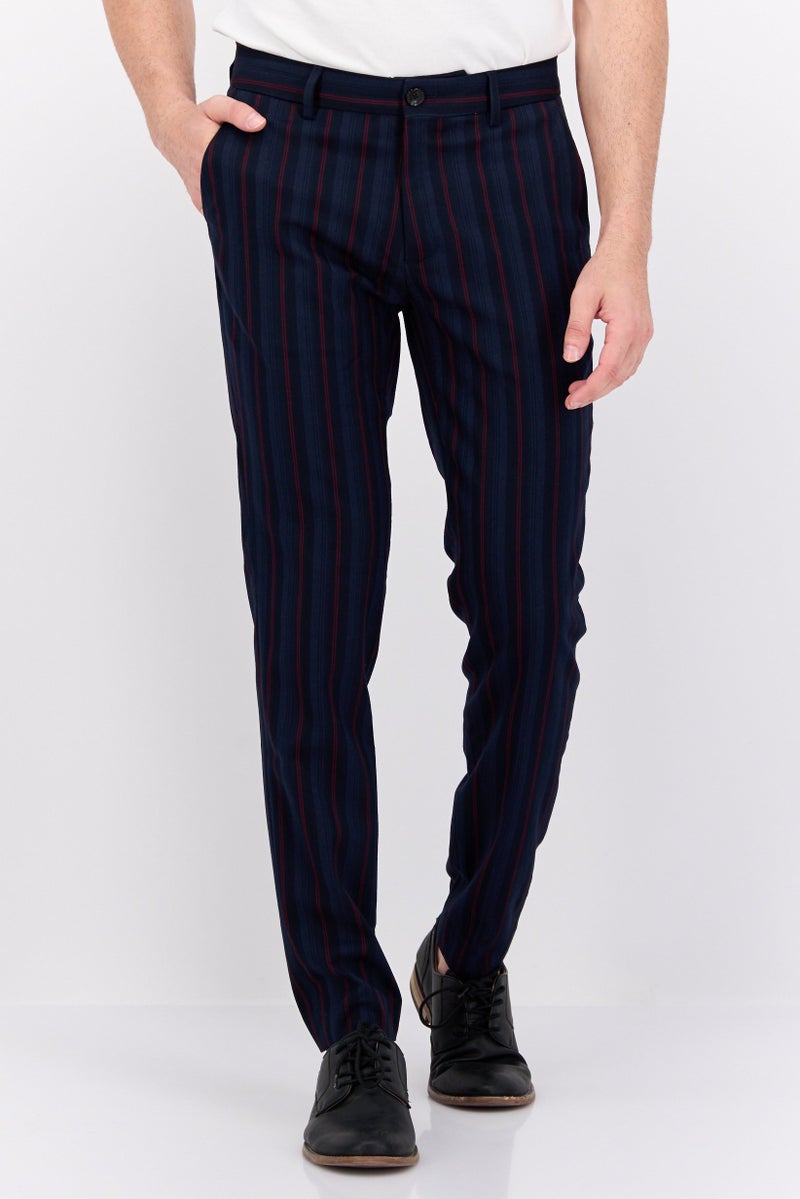 Scotch & Soda Men Super Slim Fit Striped Mott Chino Pants, Navy Combo  - Image 1