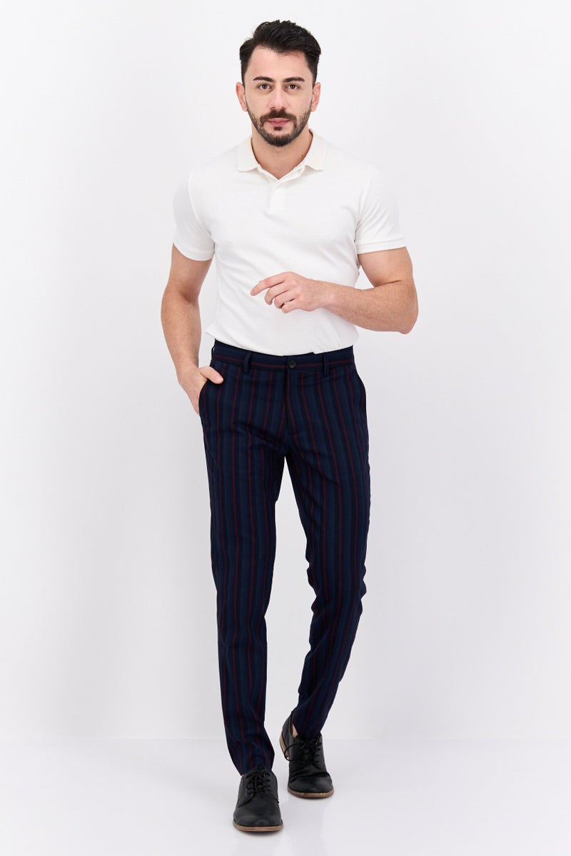 Scotch & Soda Men Super Slim Fit Striped Mott Chino Pants, Navy Combo  - Image 4