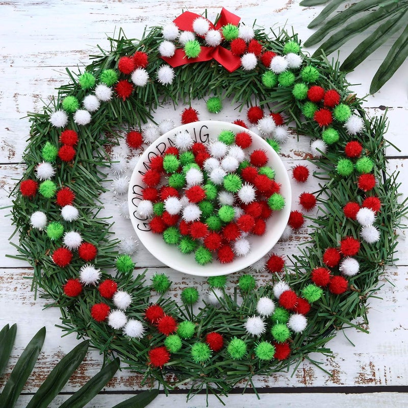 Hestya 500 Pieces 0.5 Inch Sparkly Christmas Pompoms Dazzling Fluffy Pom Poms Balls Small Glitter Felt Pompoms for Craft DIY Home Decorations Hobby Supplies(White, Light Green, Red) - Image 3