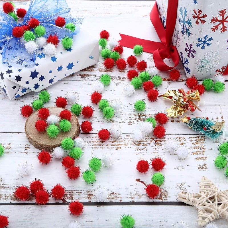 Hestya 500 Pieces 0.5 Inch Sparkly Christmas Pompoms Dazzling Fluffy Pom Poms Balls Small Glitter Felt Pompoms for Craft DIY Home Decorations Hobby Supplies(White, Light Green, Red) - Image 5