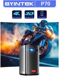باينتيك جهاز عرض واي فاي ذكي من BYINTEK P70، بطارية 8000 مللي أمبير، تركيز تلقائي، أندرويد 9.0، يدعم تقنية 3D، شاشة واي فاي، شاشة مزامنة سلكية، بدون حقيبة وحامل ثلاثي القوائم  - Image 1