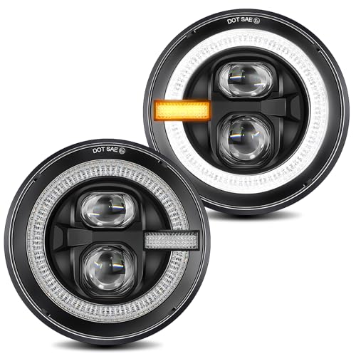 UNI-SHINE UNISHINE 7 Inch Round LED Headlights 2PCS H6024 Projector Headlights with Halo DRL Amber Turn Signal DOT Approved HiLo Beam Compatible with Jeep Wrangler JK TJ CJ LJ Chevy Miata - Image 1