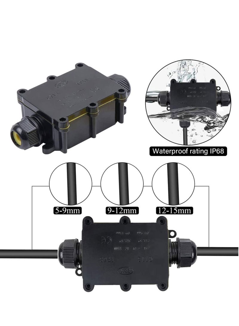 Excefore Waterproof IP68 External Junction Box, Outdoor Waterproof Wire Connectors 2 Way Plug Line M20 Coaxial Cable Connector Wire Range 4 to 15mm (Black, 2pcs)  - Image 2