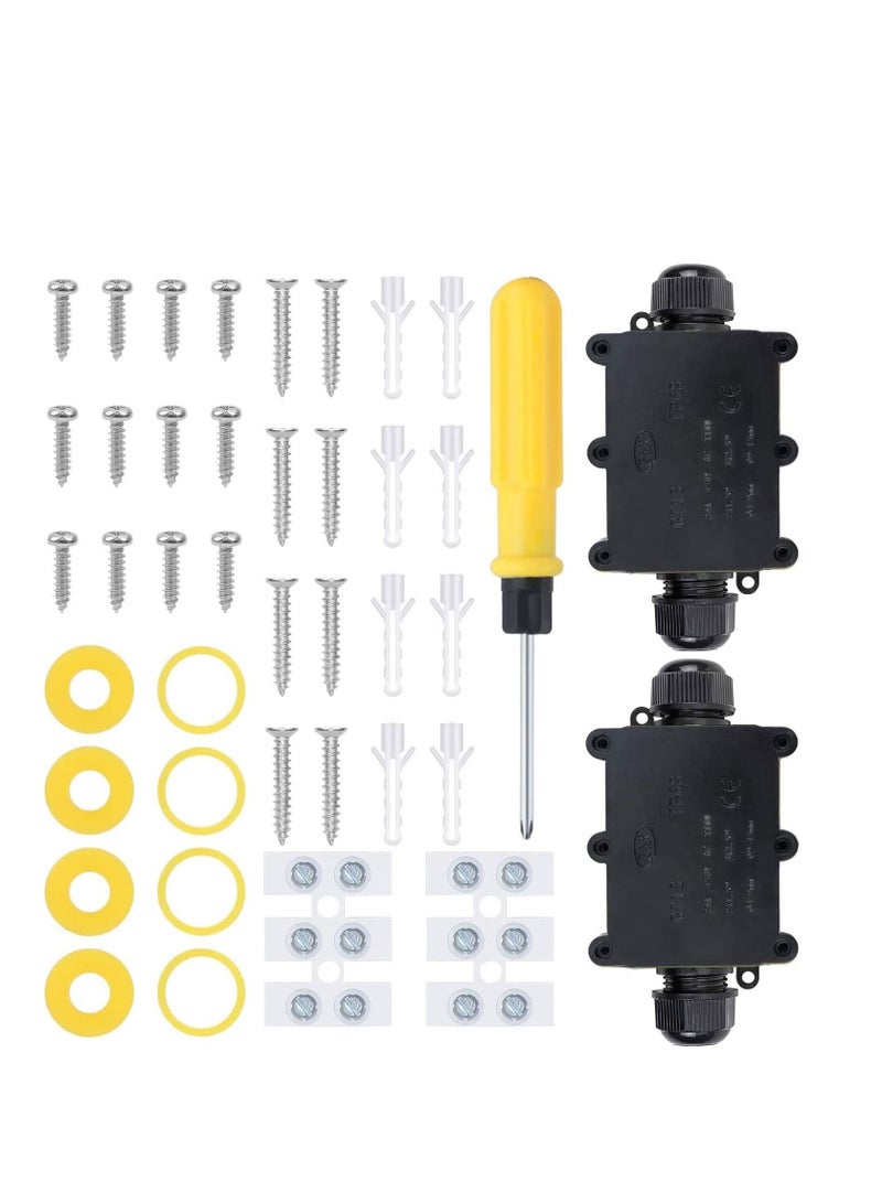 Excefore Waterproof IP68 External Junction Box, Outdoor Waterproof Wire Connectors 2 Way Plug Line M20 Coaxial Cable Connector Wire Range 4 to 15mm (Black, 2pcs)  - Image 1