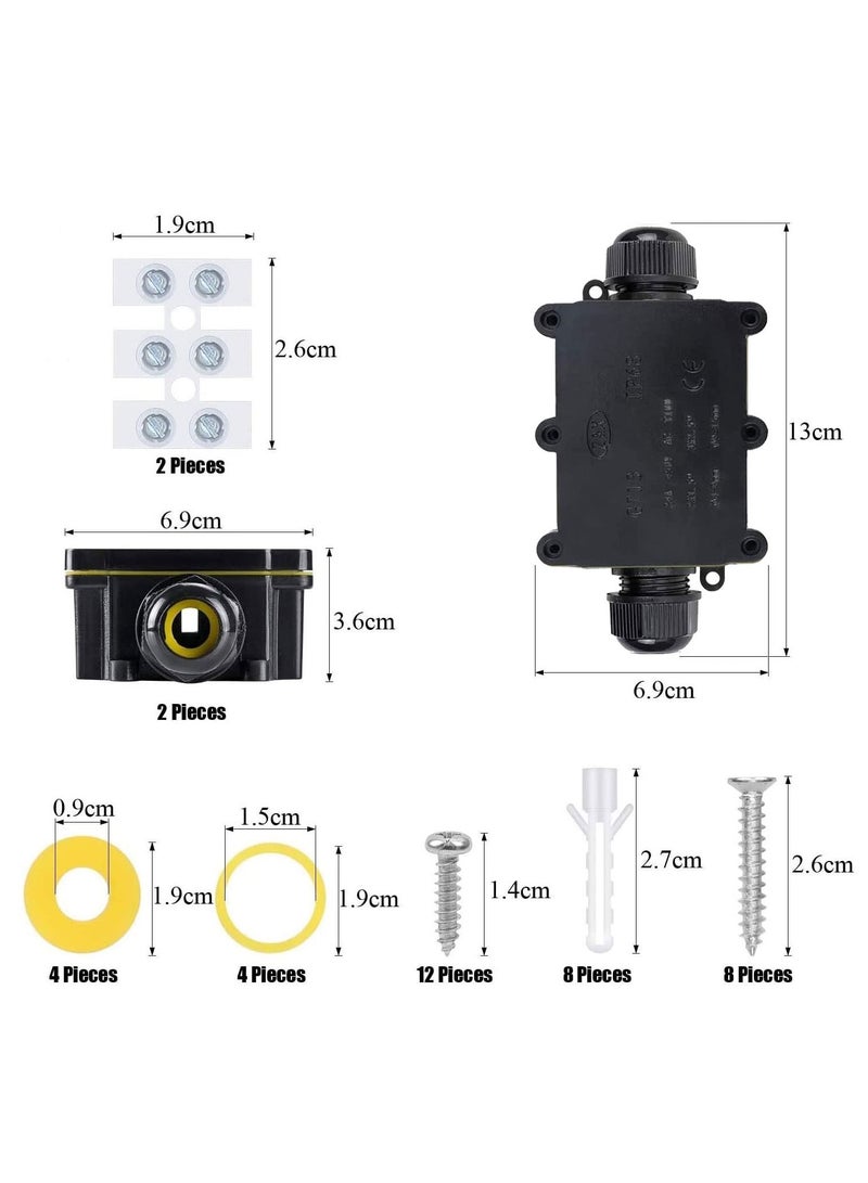 Excefore Waterproof IP68 External Junction Box, Outdoor Waterproof Wire Connectors 2 Way Plug Line M20 Coaxial Cable Connector Wire Range 4 to 15mm (Black, 2pcs)  - Image 3