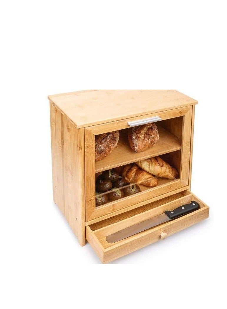 New shape wooden tray with drawer - to store baked goods and food in elegance and high quality Width 39 cm Length 37 cm / Depth 20 cm Bu - Image 1