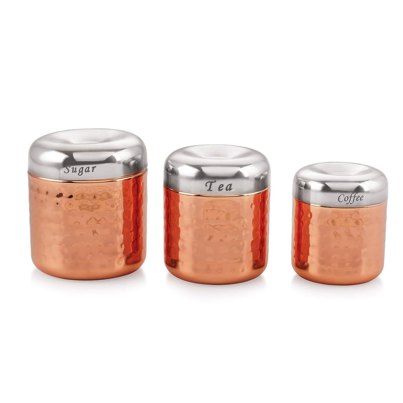 Silver Glow Silverglow Canister Set Copper Plated set of 3 Stainless steel storage jar Container set of Tea Coffee and Sugar Kitchen Dabba - Image 4