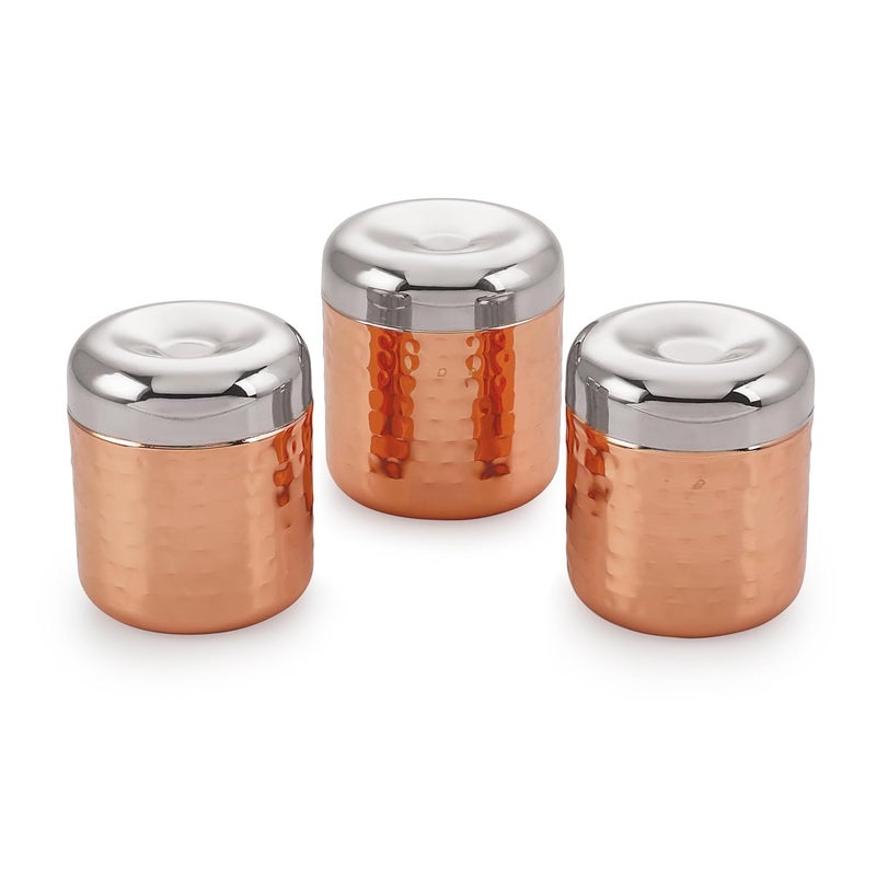 Silver Glow Silverglow Canister Set Copper Plated set of 3 Stainless steel storage jar Container set of Tea Coffee and Sugar Kitchen Dabba - Image 5