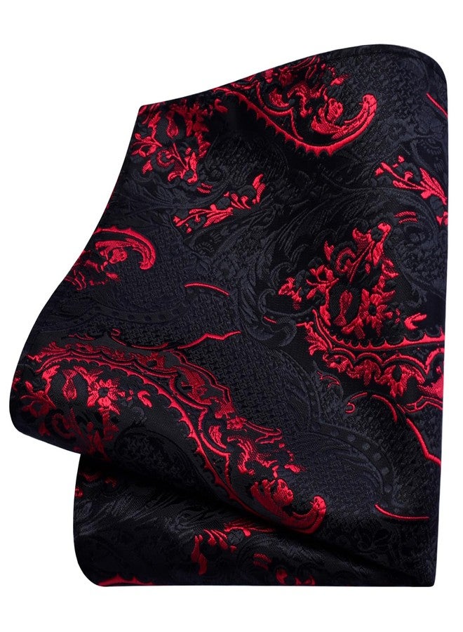 GUSLESON Red Black Tie Set for Men Silk Paisley Necktie Pocket Square Cufflinks and Lapel Pin Brooch Set for Wedding (6114-09) - Image 3