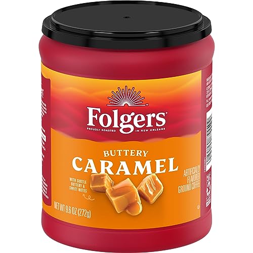 Folgers Buttery Caramel Flavored Ground Coffee, 9.6 Ounce Canister (Pack of 6) - Image 1
