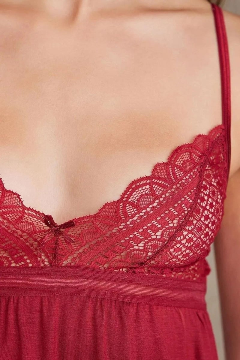 pierre cardin 2820 Women's Combed Cotton Lace Pajama Set with Dressing Gown - Claret Red  - Image 3