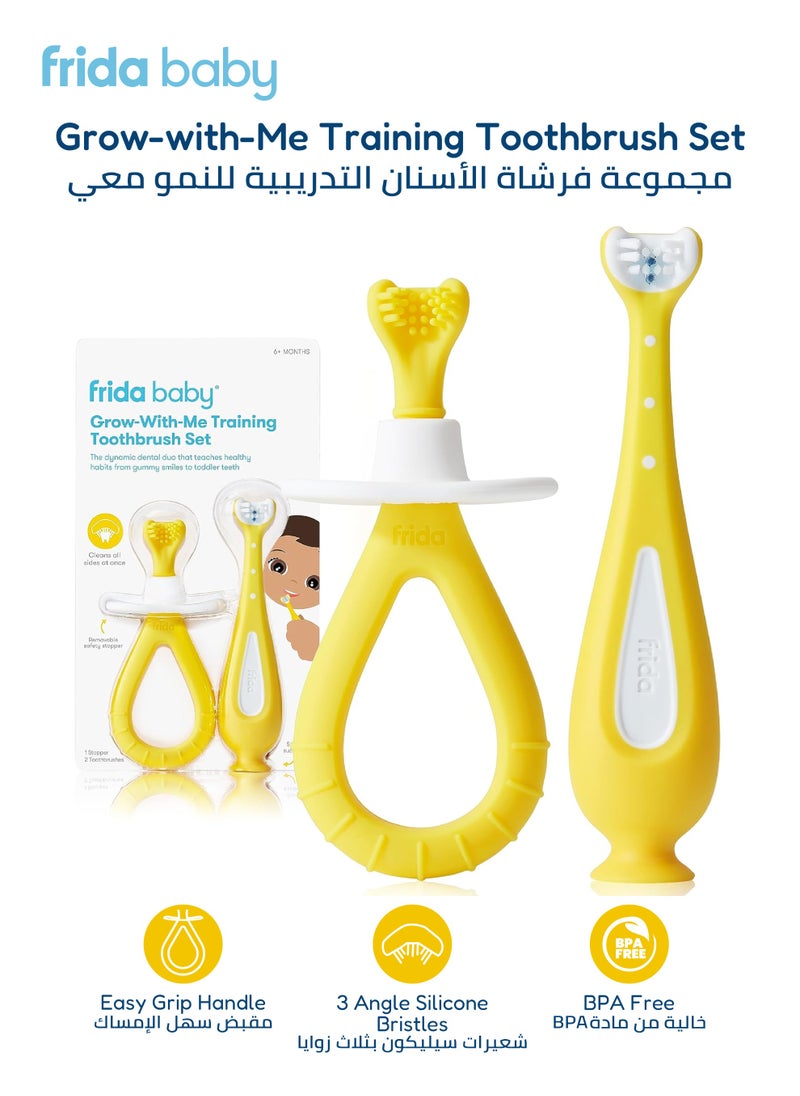 fridababy Grow-With-Me Training Toothbrush Set | Baby & Toddler Oral Care | 2-Stage Soft Bristle Brush | Easy Grip Handle | BPA-Free | Safe & Effective Gum Massage  - Image 1