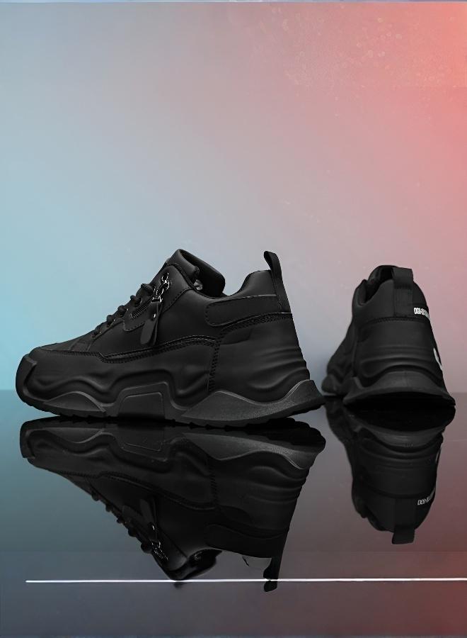 حذاء رياضي كاجوال بنعل سميك وسحاب جانبي - أسود - Image 1