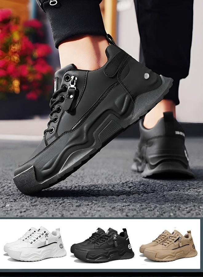 حذاء رياضي كاجوال بنعل سميك وسحاب جانبي - أسود - Image 5