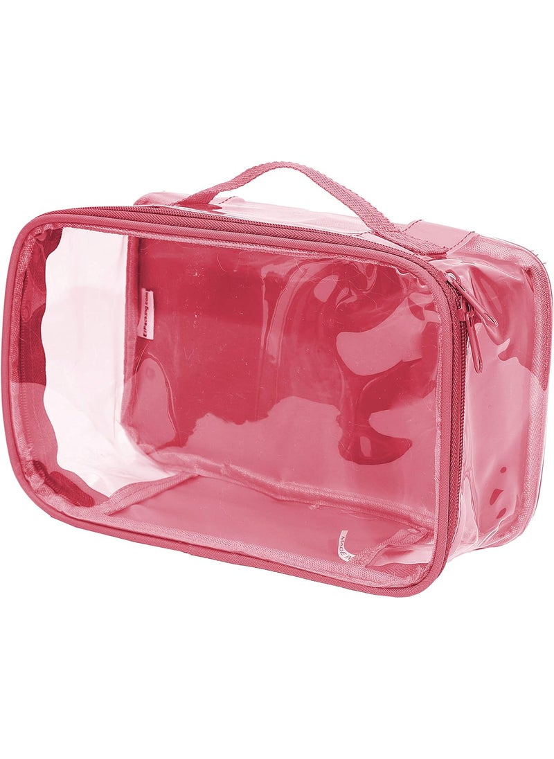 EzPacking - Small Clear Travel Packing Cube/See Through PVC Plastic Pouch for Carry On Suitcase, Backpack or Diaper Bag/Transparent Multipurpose Accessories, Makeup & Underwear Organizer w/Handle (Burgundy) - Image 1