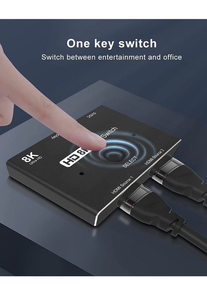 SYOSI - HDMI Ultra HD 8K 2.1 High Speed 48Gbps Directional Switch only 2 in 1 out@60Hz 4K@120Hz Converter Compatible with Computer Laptop Projectors Monitors - Image 1