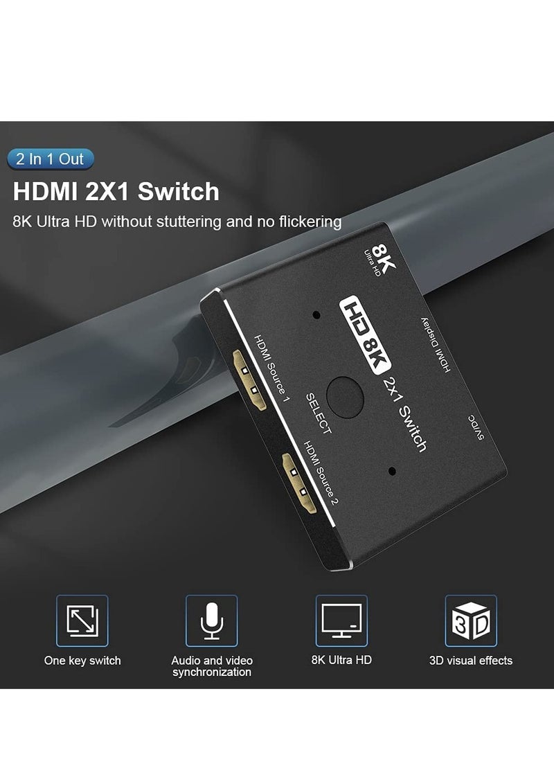 SYOSI - HDMI Ultra HD 8K 2.1 High Speed 48Gbps Directional Switch only 2 in 1 out@60Hz 4K@120Hz Converter Compatible with Computer Laptop Projectors Monitors - Image 1