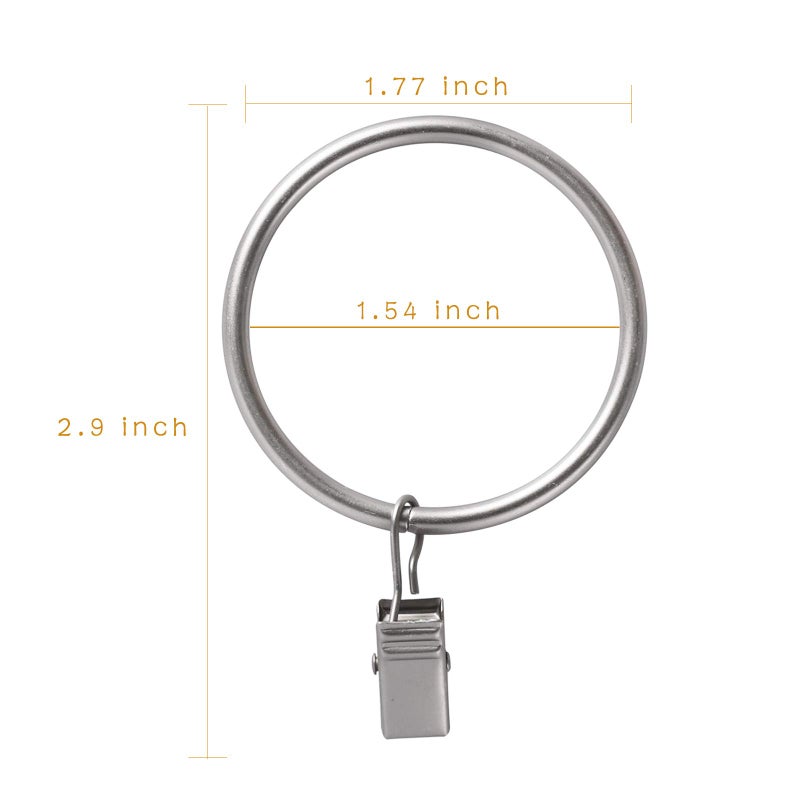 Lansian 20Pcs Rustproof Drapery Matte Stainless Steel Metal Curtain Rings With Clips Tension Curtain Hangers Clips Decorative Curtain Rod Window 1.5 Inch Drapery Rings Matte Silver - Image 5