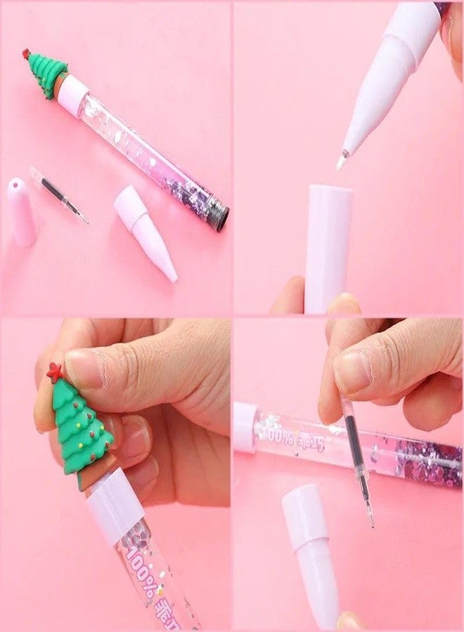 Le Delite Christmas Return Gifts For Guest, Family, Friends I 10 Piece Xmas Creative Water Glitter Gel Black Pen Cute Santa Chararcter Ink Pen For School Supplies Party Gift(Water Glitter Pen) - Image 3