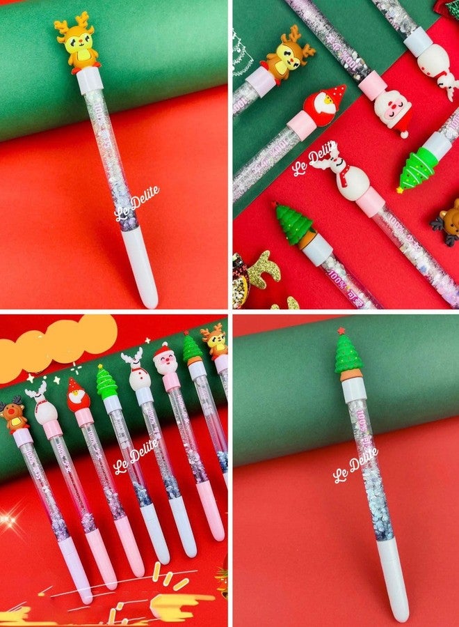 Le Delite Christmas Return Gifts For Guest, Family, Friends I 10 Piece Xmas Creative Water Glitter Gel Black Pen Cute Santa Chararcter Ink Pen For School Supplies Party Gift(Water Glitter Pen) - Image 2