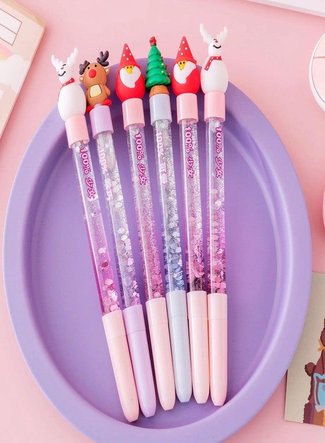 Le Delite Christmas Return Gifts For Guest, Family, Friends I 10 Piece Xmas Creative Water Glitter Gel Black Pen Cute Santa Chararcter Ink Pen For School Supplies Party Gift(Water Glitter Pen) - Image 1