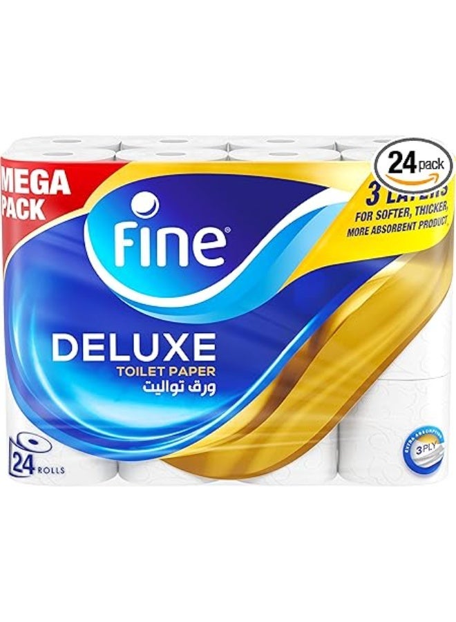 Fine Deluxe Toilet Tissues Paper 24 Rolls, 140 sheets x 3 Ply - Image 1