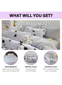 FAMYO Famyo 4pc Bedding Set Without Comforter Cute Queen Size 250 TC Fitted Bedsheet Pillow Covers Set of 2 ComforterDuvet Cover for Kids Bedroom Cute Puppy Flowers  - Image 4