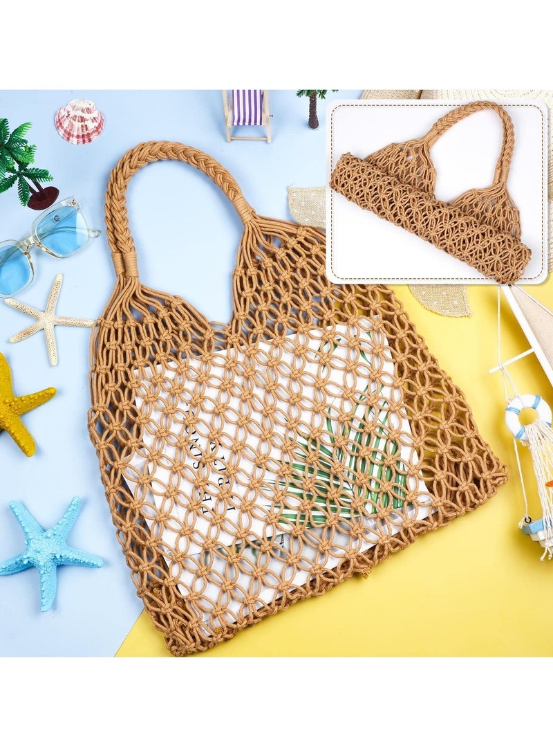 Travel Beach Bag - Crochet Cotton Rope Macrame, Versatile Travel & Fishing Net Handbag, Woven Shoulder Mesh Purse for Women - Image 4