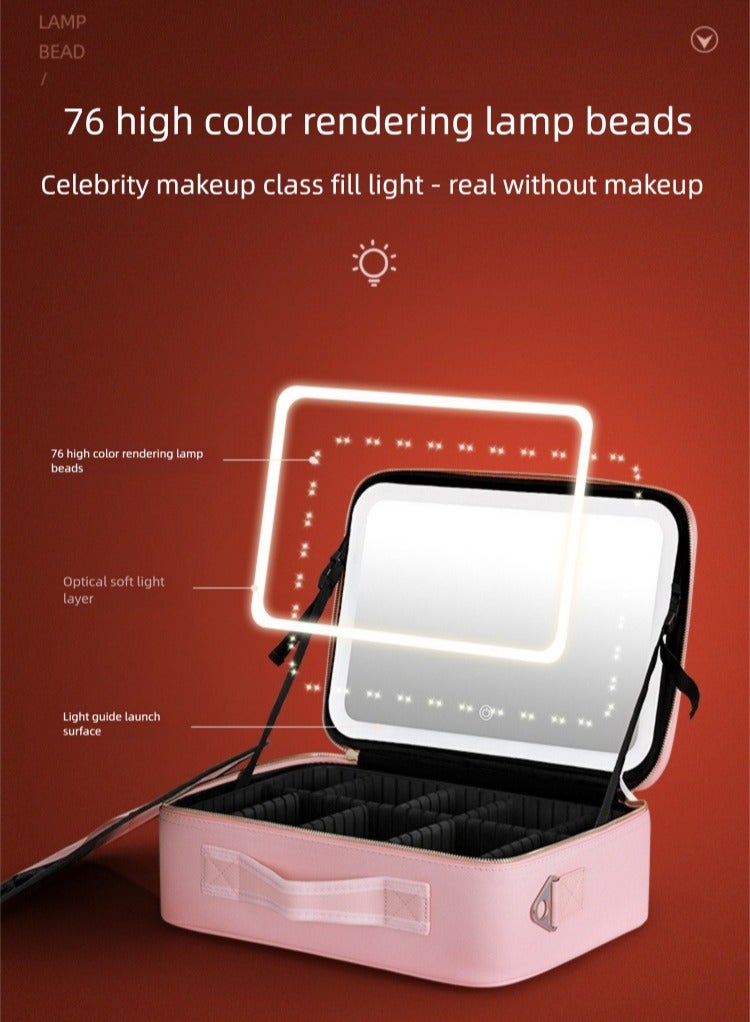 Aethvive Makeup Bag with Mirror of LED Lighted, Travel Makeup Train Case Cosmetic Bag Organizer with Mirror and Lights, Make up Bag with Light up Mirror Adjustable Divider Brush Board - Image 2