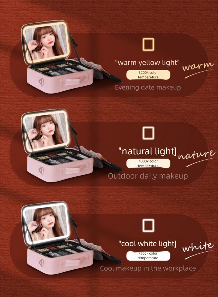 Aethvive Makeup Bag with Mirror of LED Lighted, Travel Makeup Train Case Cosmetic Bag Organizer with Mirror and Lights, Make up Bag with Light up Mirror Adjustable Divider Brush Board - Image 4
