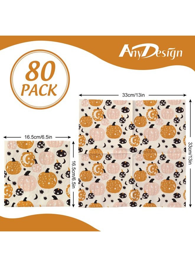 AnyDesign 80 Pack Fall Paper Napkins 6.5 Inch Orange Pink Pumpkin Napkins Disposable Square Luncheon Dinner Napkins for Thanksgiving Autumn Birthday Party Celebration Gathering Supplies Table Decor - Image 2