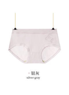 Simple Breathable Cotton Mid-waist Women Underwear Girl Style High Elastic Comfortable Breathable Underwear Silver gray leaf