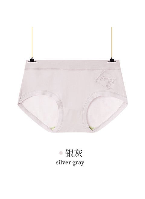 Generic - Simple Breathable Cotton Mid-waist Women Underwear Girl Style High Elastic Comfortable Breathable Underwear Silver gray leaf - Image 1