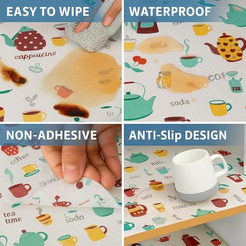 GREEWELT PVC Cup & Tea Design Shelf Liner Roll (45cm x 300cm) for Kitchen Cabinet, Drawer, Fridge, Table & Wardrobe | Waterproof Anti-Slip EVA Shelf Mat | Reusable Cuttable Mat | Coffee Print - Image 5